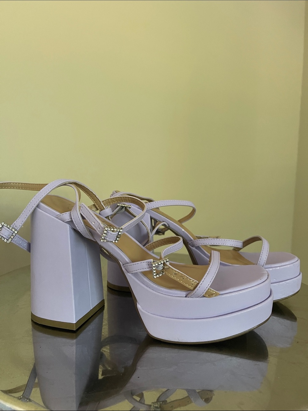 Wild Pair Lilac Platform Block Heel Sandals with Rhinestone Buckles